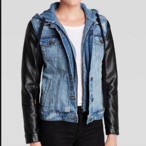 NWOT Blank Denim jean jacket with leather sleeves